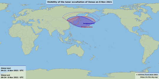 금성 엄폐 현상을 관측할 수 있는 지역  국립과천과학관 제공